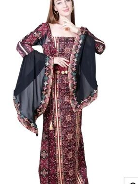Palestinian Malikah Embroidered Henna Bridal Thobe